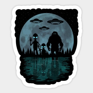 Alien And BIgfoot Moon Sticker